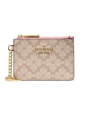 New Kate Spade Spade Flower Key Ring Card Holder Dark Beige Grapefruit Multi